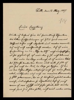 114: Brief von Otto Strecker an Gottlieb Planck, Celle, 13.3.1907