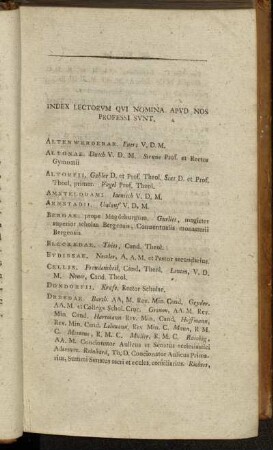 Index Lectorum qui Nomina apud nos professi sunt.
