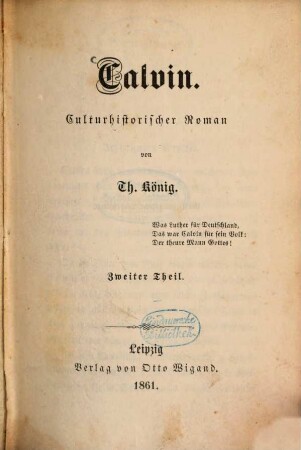 Calvin : Culturhistorischer Roman von Th. König. 2