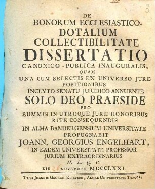De bonorum ecclesiastico-dotalium collectibilitate dissertatio canonico-publica inauguralis