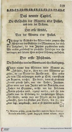 Das neunte Capitel: Die Geschichte der Minerva oder Pallas, und von der Bellona