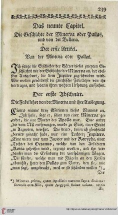 Das neunte Capitel: Die Geschichte der Minerva oder Pallas, und von der Bellona