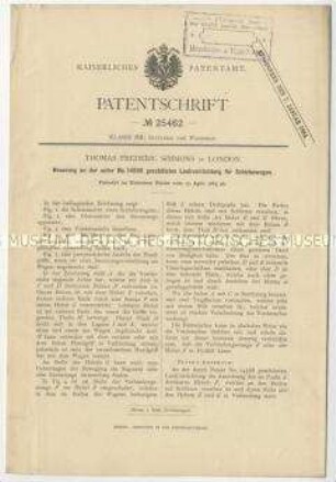 Patentschrift einer Neuerung an der geschützten Lenkvorrichtung für Schiebewagen, Patent-Nr. 25462