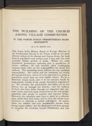 The building of the church among village communities. II. The north indian presbyterian mass movement