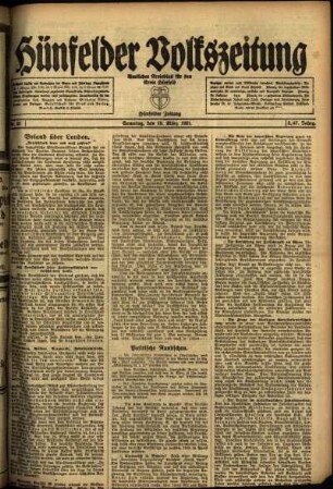 Ausgabe vom Samstag, den 19. März 1921.