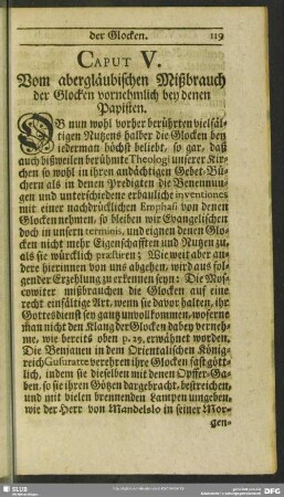 Caput V. Vom abergläubischen Mißbrauch der Glocken vornehmlich bey denen Papisten