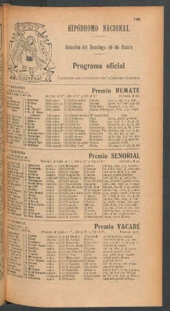 Hipódromo Nacional - Reunión del Domingo 26 de Enero [de 1908] - Programa oficial
