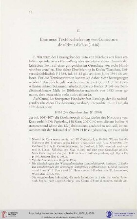 II. Eine neue Textüberlieferung von Coniectura de ultimis diebus (1446)