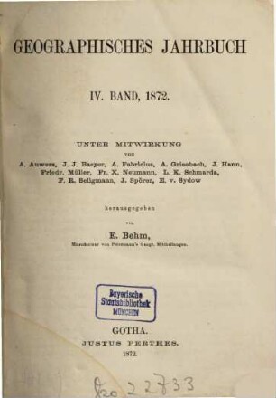 Geographisches Jahrbuch. 4. 1872