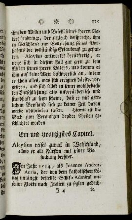 Ein und zwanzigstes Capitel. Aloysius reiset zuruck in Welschland, allwo er alle Fürsten mit seiner Besuchung beehret.