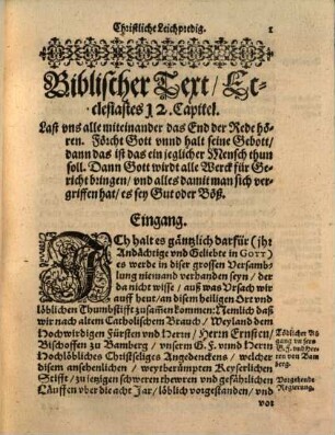 Christliche Leichpredig Bey der Besingnuß weyland deß Hochwirdigen Fürsten vnd Herrn, Herrn Ernesti, Bischoffen zu Bamberg hochlöblicher Gedächtnuß, welcher den 21. Octobris diß 1591. Jars, zu Nacht zwischen 9. vnd 10. Vhr, Christlich in Gott entschlaffen ist im Thumbstifft daselbst gehalten