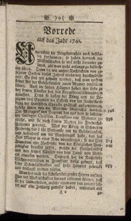 Vorrede auf das Jahr 1742.
