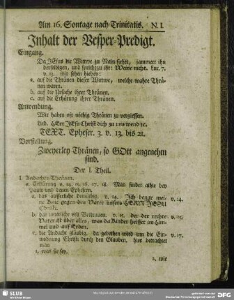 Inhalt der Vesper-Predigt [Am 16. Sontage nach Trinitatis]