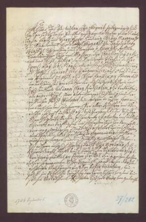 Kaufbrief zwischen Juliana Klara Ruthardt und Markgraf Ludwig Georg von Baden-Baden über Anteile an der Rotenfelser Sägmühle