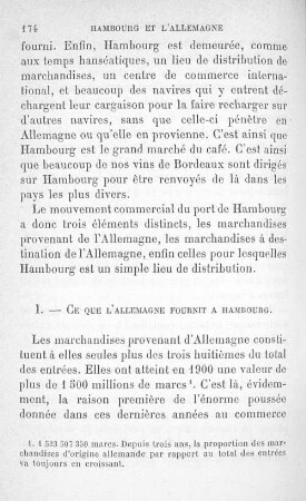 I. - Ce que l'Allemagne fournit a Hambourg.