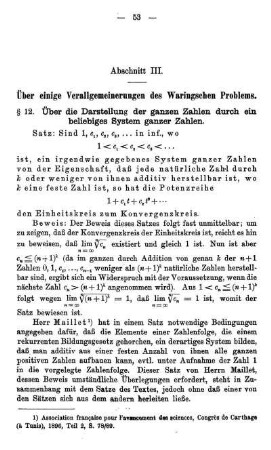 § 12. Über die Darstellung der ganzen Zahlen durch ein beliebiges System ganzer Zahlen.