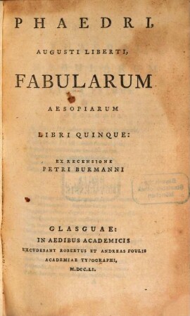 Fabularum Aesopiarum libri V.