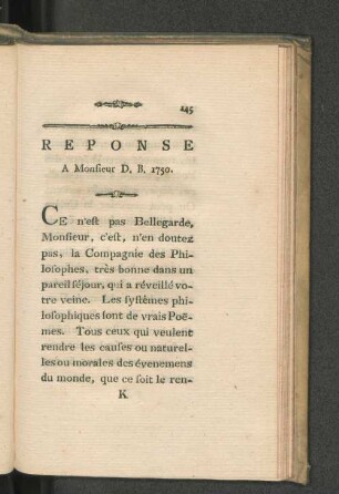 Reponse A Monsieur D. B. 1750.