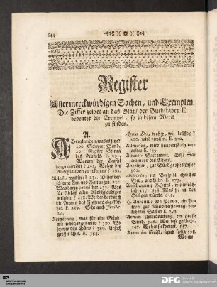 Register aller merckwuerdigen Sachen und Exemplen