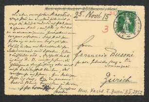 Ansichtskarte an Ferruccio Busoni : 25.11.1915