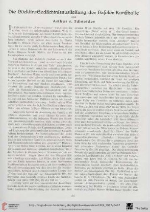 8/9: Die Böcklin-Gedächtnisausstellung der Baseler Kunsthalle