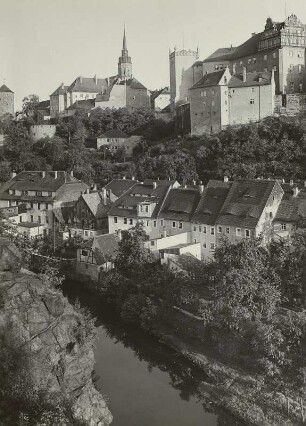 Bautzen. Ortenburg : Bautzen. Stadtansicht. Blick vom Protschenberg über das Spreetal zum Dom St. Petri und der Ortenburg