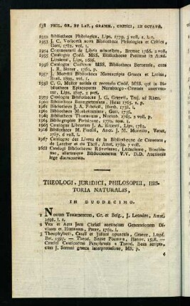 138-144, Theologi, Juridici, Philosophi, Historia Naturalis, In Duodecimo. - Philologi, Miscellanei, In Duodecimo.