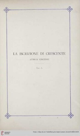 La Iscrizione di Cresente auriga circense (Tav. I)