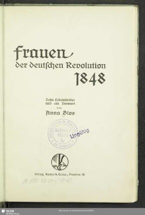Frauen der deutschen Revolution 1848 : Zehn Lebensbilder und ein Vorwort