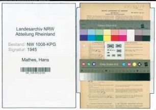 Entnazifizierung Hans Mathes , geb. 17.04.1915 (Kaufm.Angestellter)