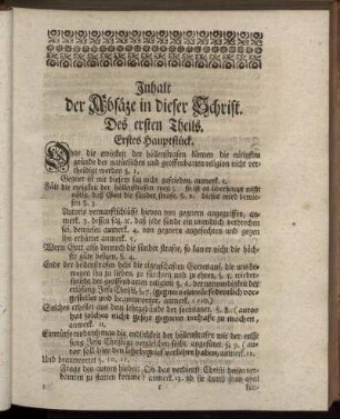 Inhalt der Absäze in dieser Schrift.