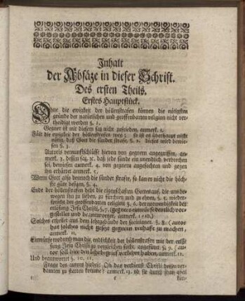 Inhalt der Absäze in dieser Schrift.