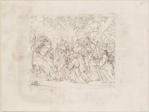 Zu Shakespeares "Die lustigen Weiber von Windsor", Blatt 9, 5. Akt, 3. Szene: Mummenschanz im Wald