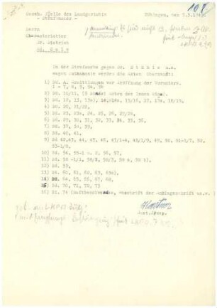 Anschreiben zur Aktenzusendung betreffend Dr. Eugen Stähle - Qu. 108