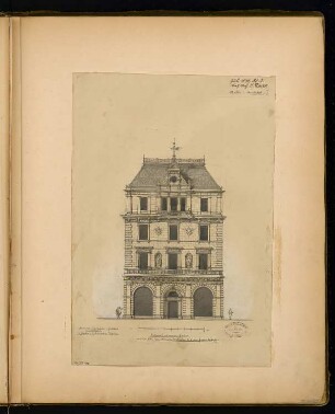 Städtisches Wohnhaus Monatskonkurrenz Juli 1879: Aufriss Vorderansicht; Maßstabsleiste