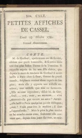 No CXLV (Lundi 17. Octobre 1785)
