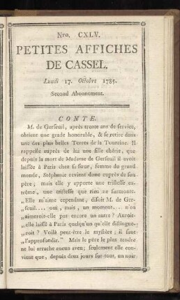 No CXLV (Lundi 17. Octobre 1785)
