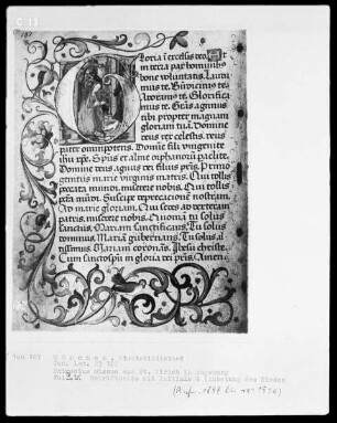 Extractus missae aus Sankt Ulrich in Augsburg — Initiale G (loria) mit der Geburt Christi, Folio 2verso