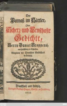 Der Parnaß im Sättler, Oder Scherz- und Ernsthafte Gedichte