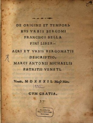 De origine et temporibus urbis Bergomi