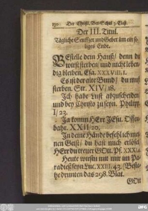 Der III. Titul. Tägliche Seuffzer und Gebet üm ein seliges Ende.