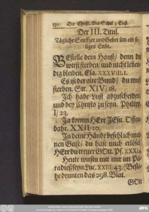 Der III. Titul. Tägliche Seuffzer und Gebet üm ein seliges Ende.