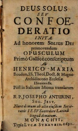 Deus Solus Sev Confoederatio Inita Ad honorem Solius Dei promovendum