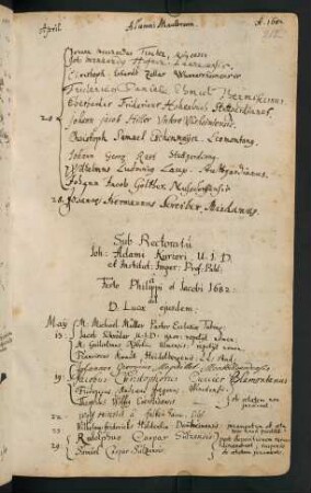Sommerhalbjahr 1682. Rektorat Johann Adam Kurrer