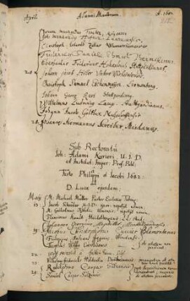 Sommerhalbjahr 1682. Rektorat Johann Adam Kurrer