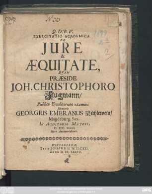 Exercitatio Academica De Iure & Aequitate