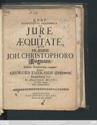 Exercitatio Academica De Iure & Aequitate