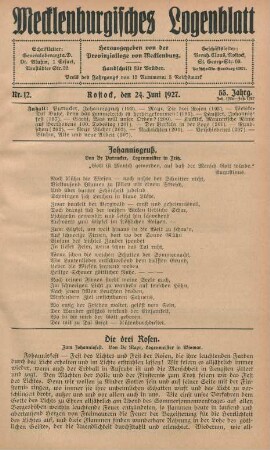 Nr. 12. Rostock, den 24. Juni 1927.