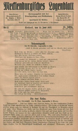 Nr. 12. Rostock, den 24. Juni 1927.