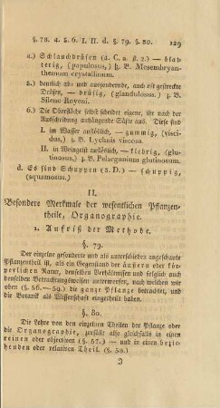 II. Besondere Merkmale der wesentlichen Pflanzentheile, Organographie.